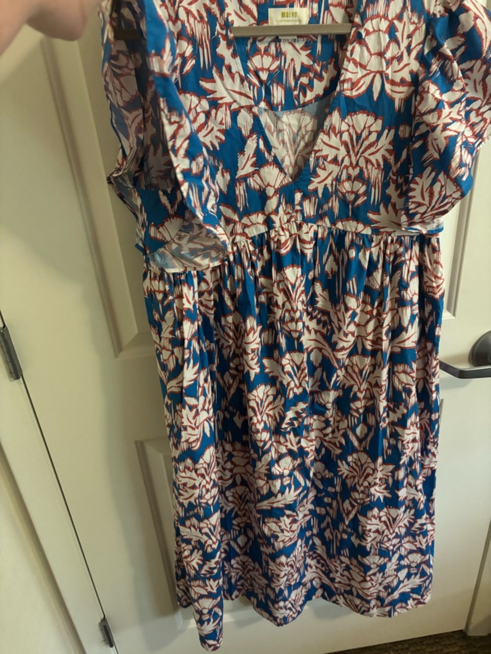 Anthropologie Maeve Blue Printed Flutter-Sleeve Babydoll Dress, Floral, Large - Picture 5 of 9